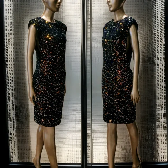 NWT Blue Velvet Sequin Embelissged Bodycon Party Cocktail Mini Dress Sz L - Picture 4 of 16